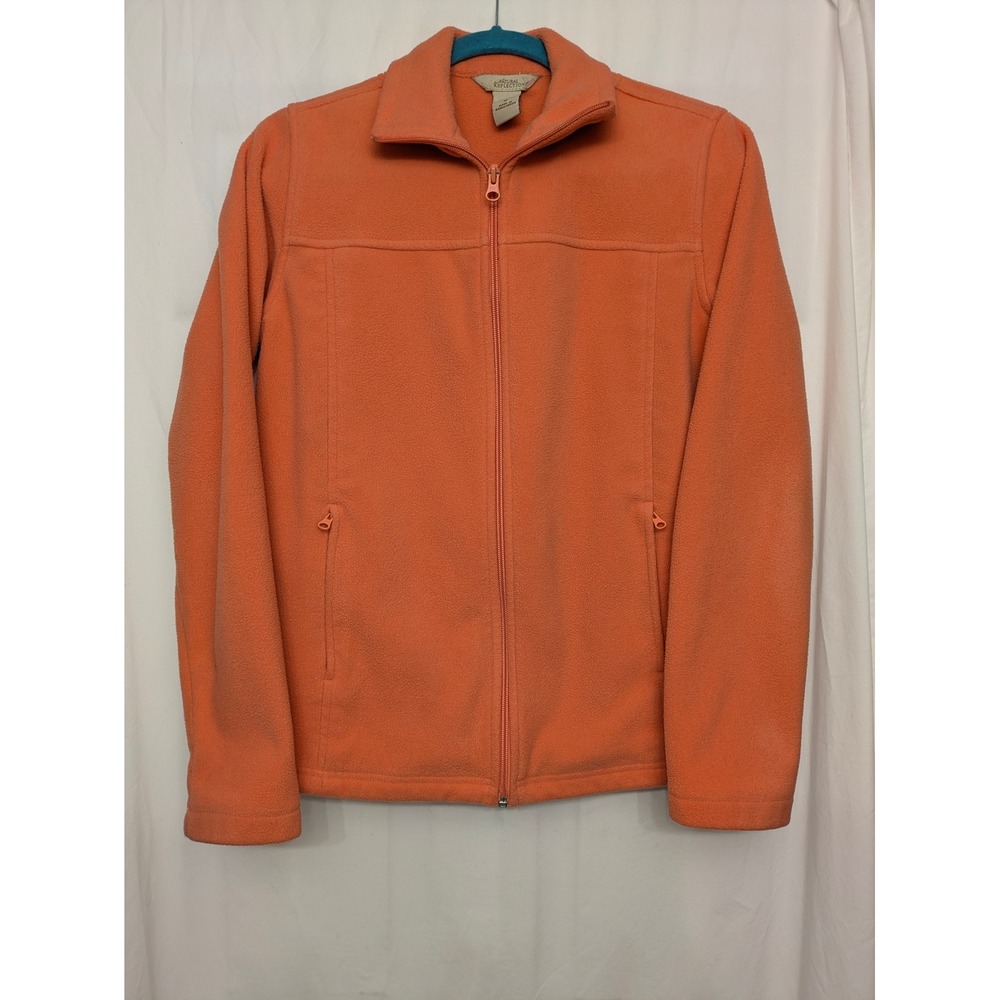 Natural Reflections Women Medium Coral Orange Full Zip Fleece Jacket Pockets